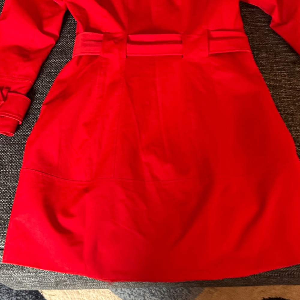 Women's Red Double-Breasted Belted Trench Coat - Picture 12 of 13